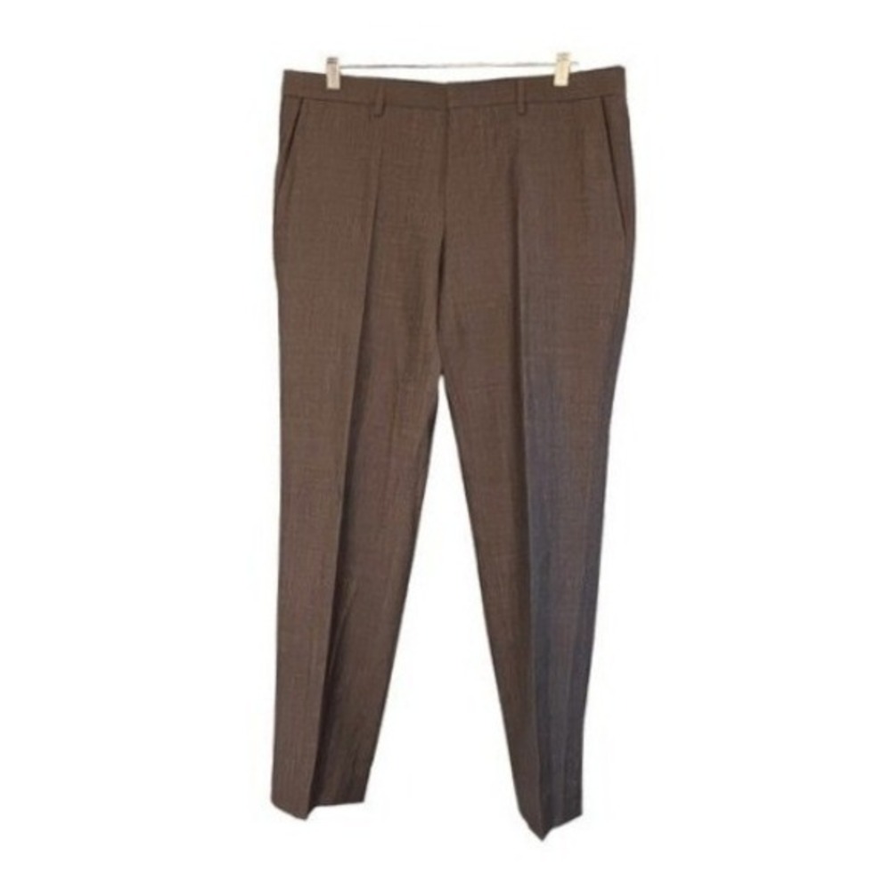 BOSS Hugo Boss Giro 100% Virgin Wool Slim Fit Dress Pants Gray Knit Flat Front 3